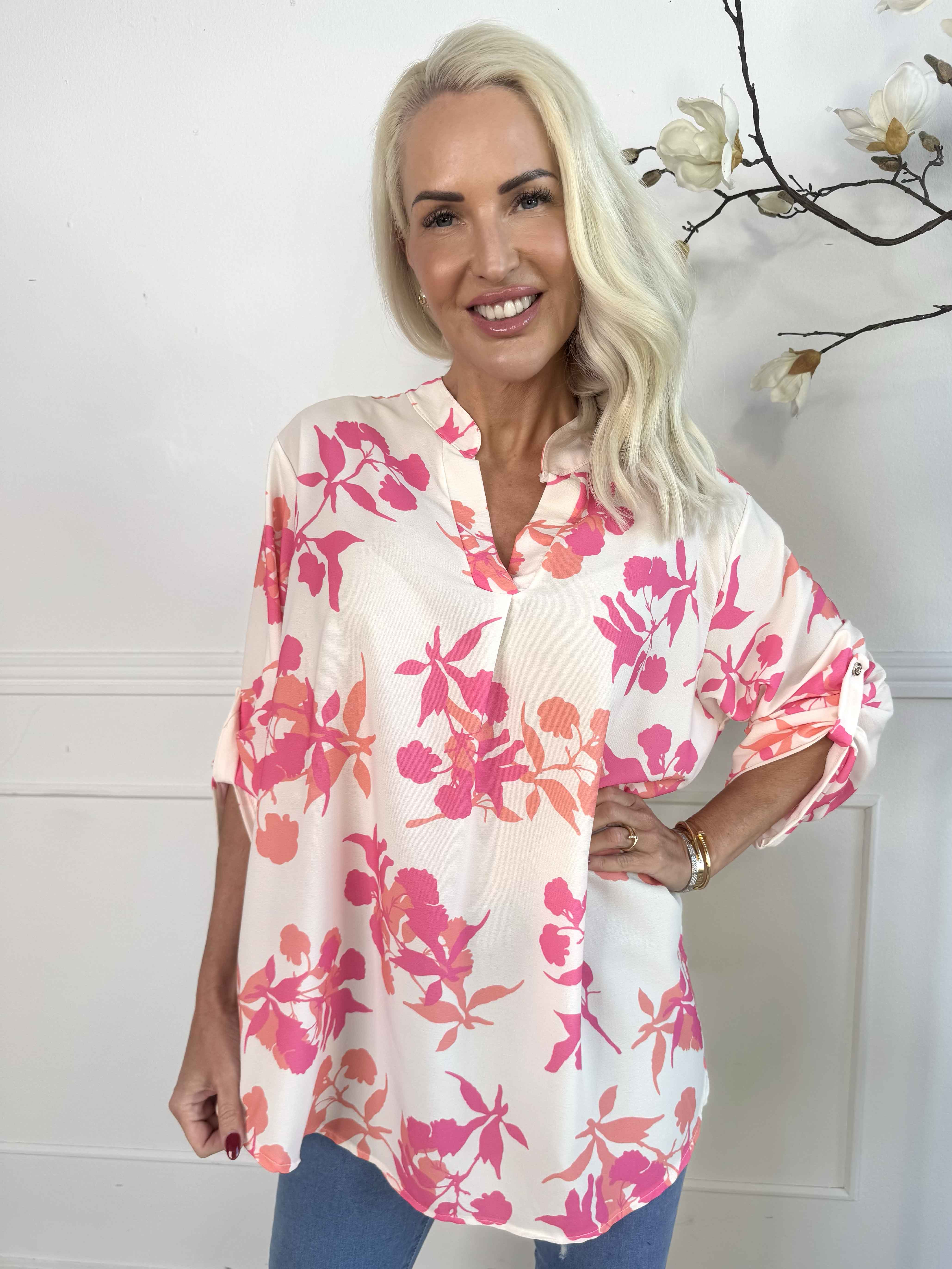 Vanesa Leaf - Let tunika i viskose med bladmotiver